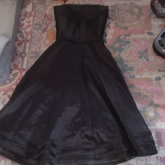 Black satin strapless full skirt dress by Mori Lee formal - Picture 4 of 5